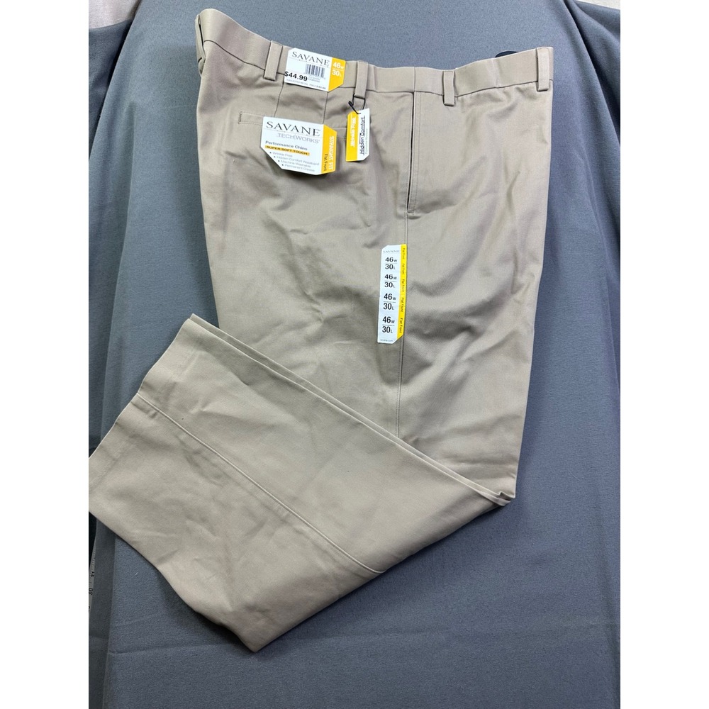 Savane TechWorks Performance Chino‎ Khaki Pants Mens 46x30 Straight Fit NWT